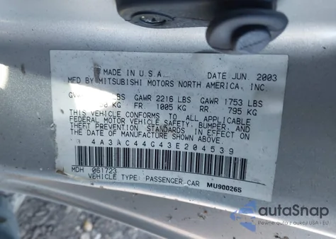 2003 Mitsubishi Eclipse Gs из США, поврежденный, VIN 4A3AC44G43E204539